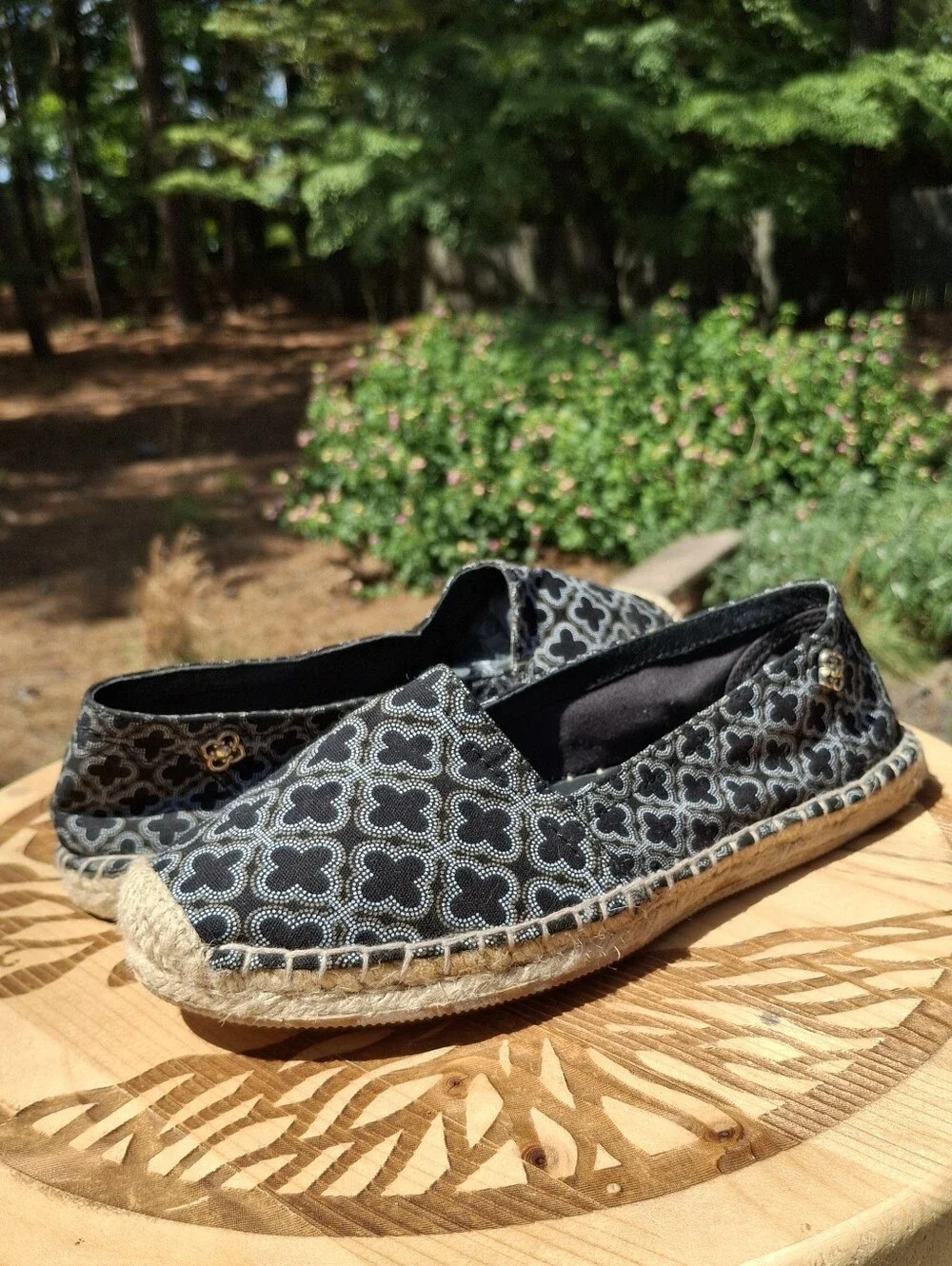 Brighton Avila Espadrille Black Geometric Pattern Slip On Espadrille Flats Sz 7